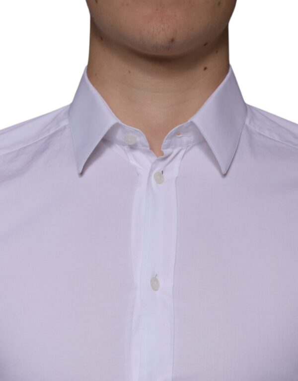 Dolce & Gabbana White Cotton Stretch Dress GOLD Formal Shirt - Image 5