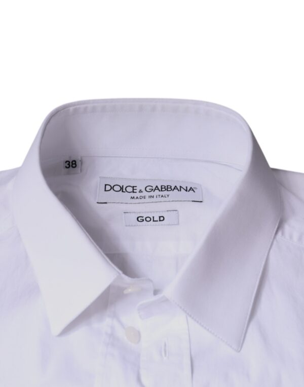 Dolce & Gabbana White Cotton Stretch Dress GOLD Formal Shirt - Image 7