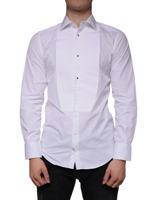 Dolce & Gabbana White Bib Cotton Poplin GOLD Men Formal Shirt - Image 2