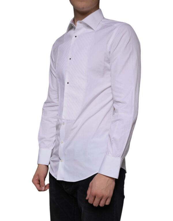 Dolce & Gabbana White Bib Cotton Poplin GOLD Men Formal Shirt - Image 3