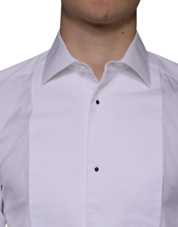 Dolce & Gabbana White Bib Cotton Poplin GOLD Men Formal Shirt - Image 5