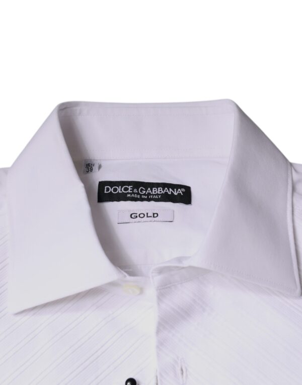 Dolce & Gabbana White Bib Cotton Poplin GOLD Men Formal Shirt - Image 7