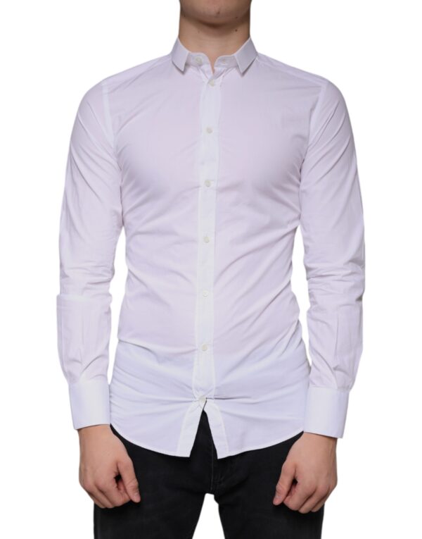 Dolce & Gabbana White Cotton Dress GOLD Formal Collared Shirt - Image 2