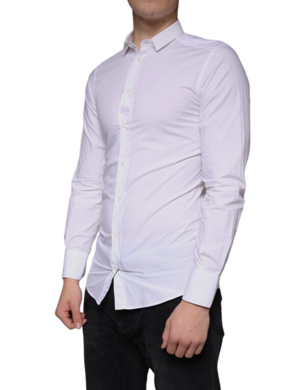 Dolce & Gabbana White Cotton Dress GOLD Formal Collared Shirt - Image 3