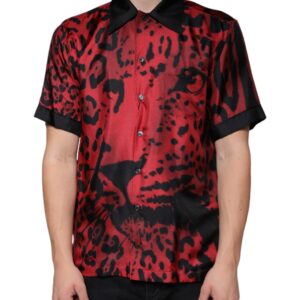 Dolce & Gabbana Red Leopard Silk Button Down Casual Shirt