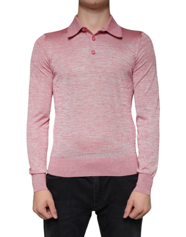 Dolce & Gabbana Pink Polyester Long Sleeve Men Polo T-shirt - Image 2