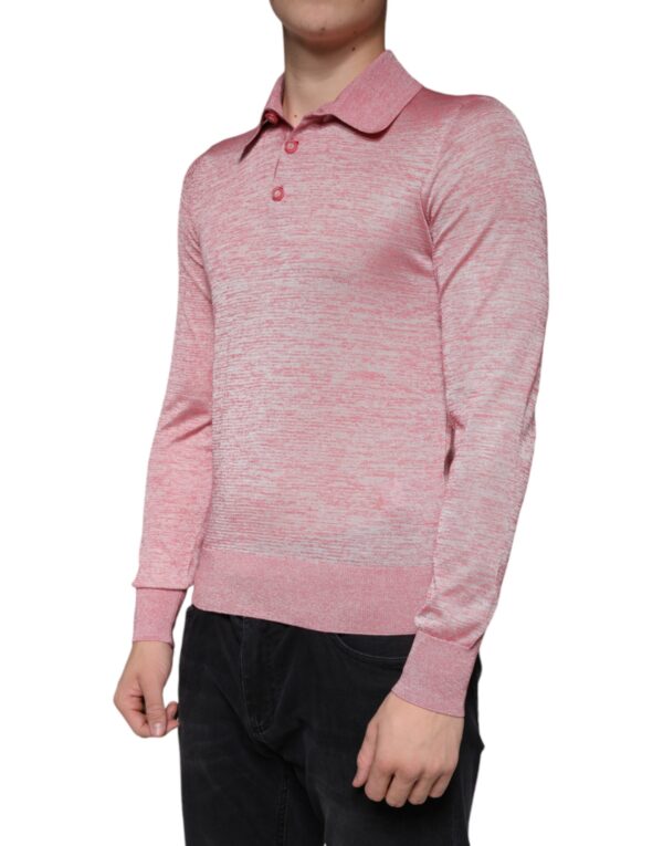 Dolce & Gabbana Pink Polyester Long Sleeve Men Polo T-shirt - Image 3