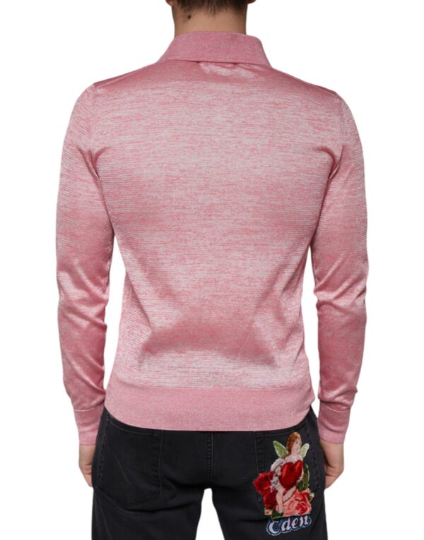 Dolce & Gabbana Pink Polyester Long Sleeve Men Polo T-shirt - Image 4