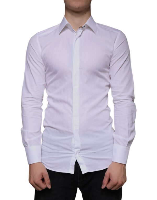 Dolce & Gabbana White Cotton Men Dress GOLD Formal Shirt - Image 2