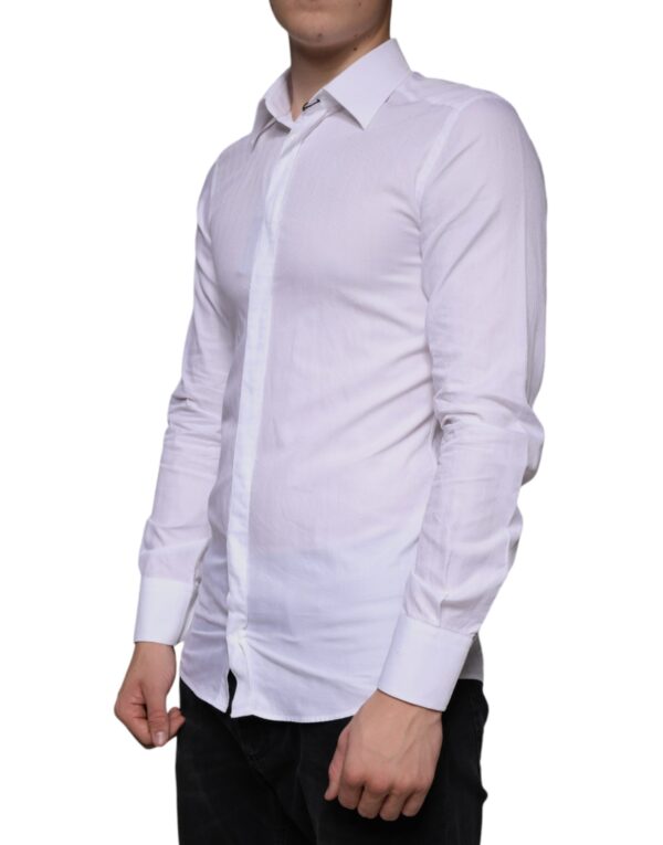 Dolce & Gabbana White Cotton Men Dress GOLD Formal Shirt - Image 3