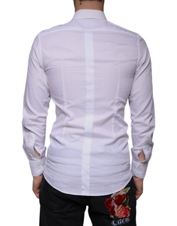 Dolce & Gabbana White Cotton Men Dress GOLD Formal Shirt - Image 4