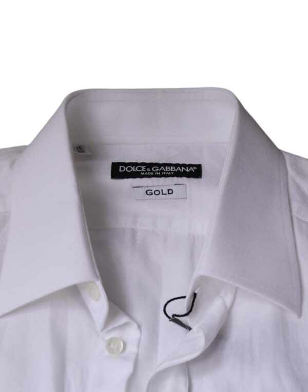 Dolce & Gabbana White Cotton Men Dress GOLD Formal Shirt - Image 7