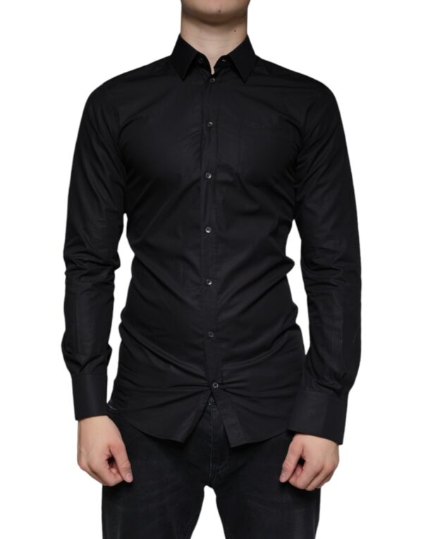 Dolce & Gabbana Black Cotton Stretch Dress GOLD Formal Shirt - Image 2