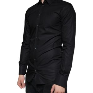 Dolce & Gabbana Black Cotton Stretch Dress GOLD Formal Shirt