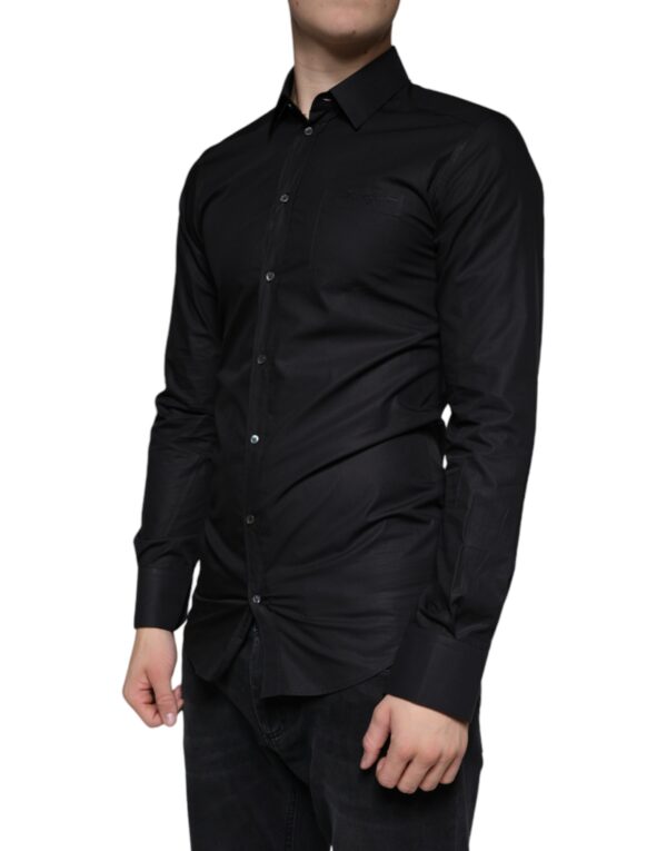 Dolce & Gabbana Black Cotton Stretch Dress GOLD Formal Shirt - Image 3