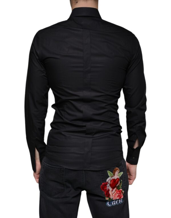 Dolce & Gabbana Black Cotton Stretch Dress GOLD Formal Shirt - Image 4