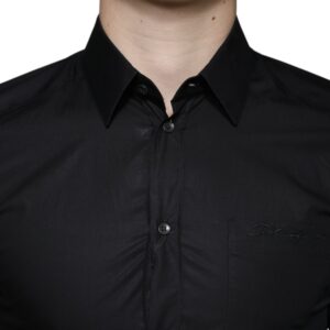 Dolce & Gabbana Black Cotton Stretch Dress GOLD Formal Shirt