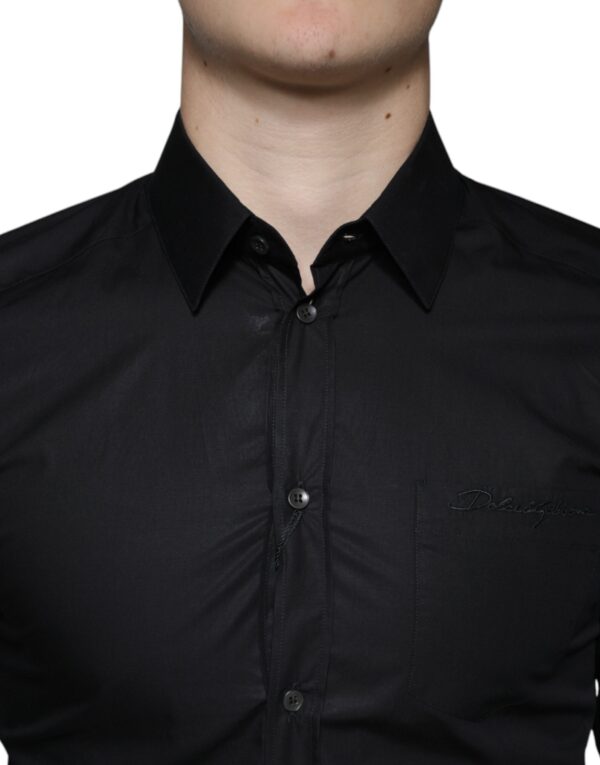 Dolce & Gabbana Black Cotton Stretch Dress GOLD Formal Shirt - Image 5