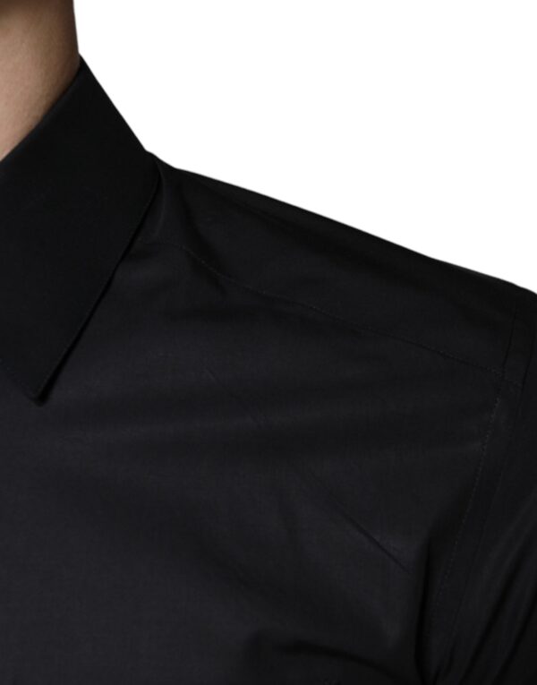 Dolce & Gabbana Black Cotton Stretch Dress GOLD Formal Shirt - Image 6