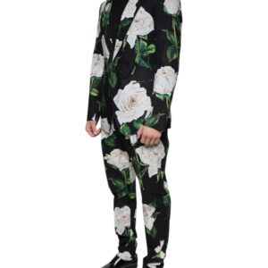 Dolce & Gabbana Black Rose Cotton Men Formal 2 Piece Suit