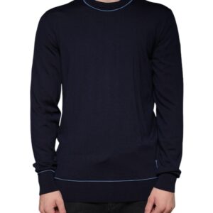 Dolce & Gabbana Dark Blue Wool Crew Neck Men Pullover Sweater