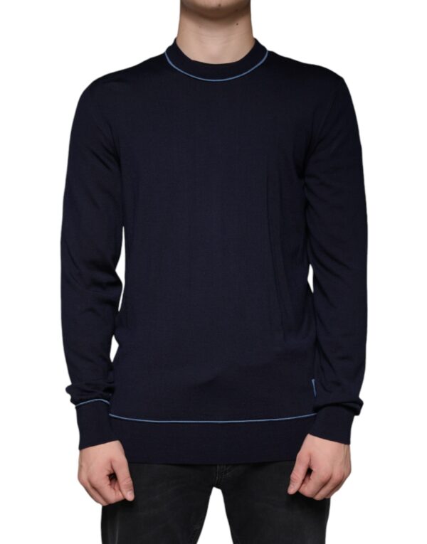 Dolce & Gabbana Dark Blue Wool Crew Neck Men Pullover Sweater - Image 2