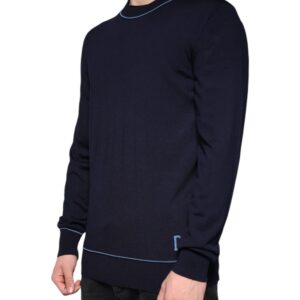 Dolce & Gabbana Dark Blue Wool Crew Neck Men Pullover Sweater