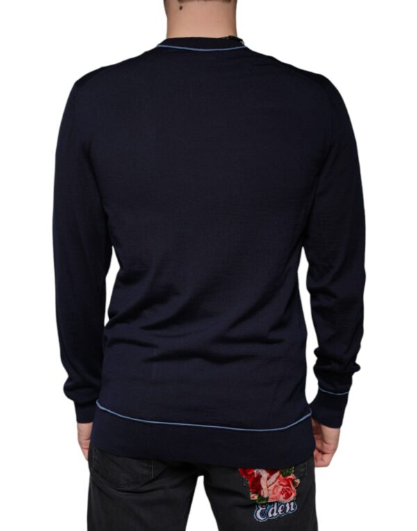 Dolce & Gabbana Dark Blue Wool Crew Neck Men Pullover Sweater - Image 4