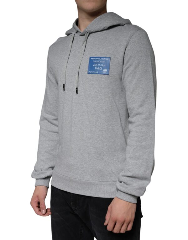 Dolce & Gabbana Gray Cotton Logo Hooded Sweatshirt Sweater - Image 3