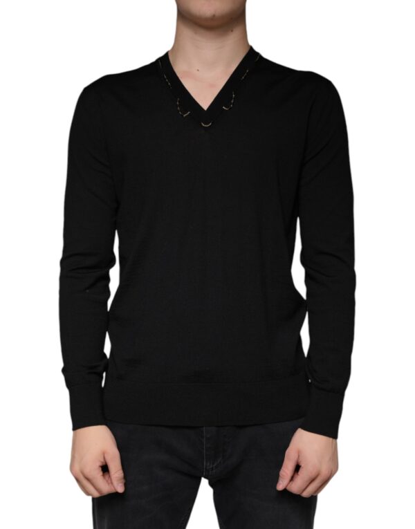 Dolce & Gabbana Black Embellished V-neck Pullover Sweater - Image 2