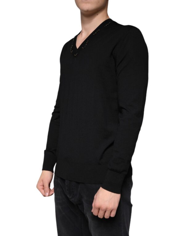 Dolce & Gabbana Black Embellished V-neck Pullover Sweater - Image 3