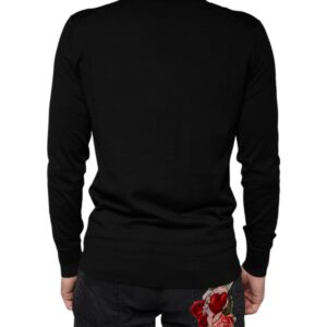 Dolce & Gabbana Black Embellished V-neck Pullover Sweater