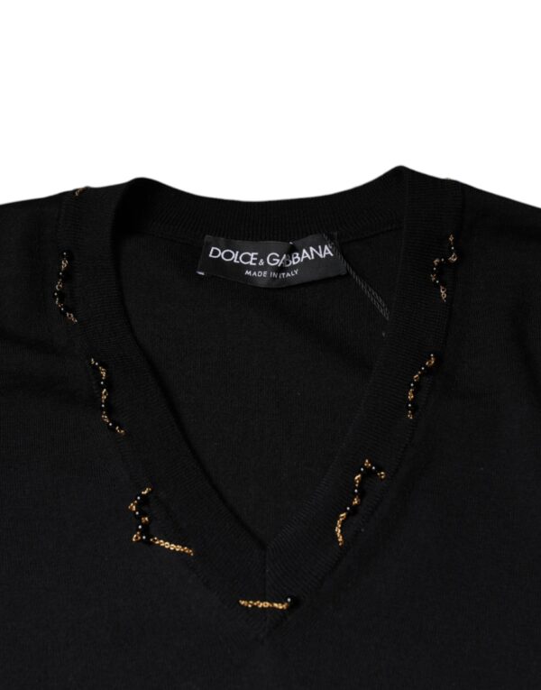 Dolce & Gabbana Black Embellished V-neck Pullover Sweater - Image 7