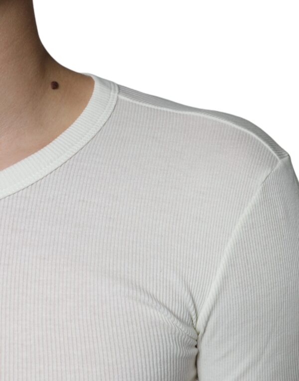 Dolce & Gabbana White Cotton Henley Crew Neck Pullover Sweater - Image 6