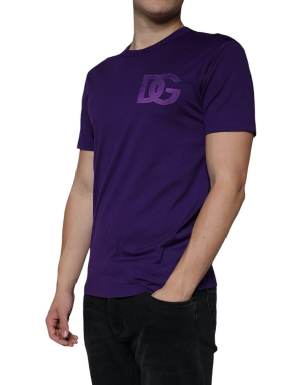 Dolce & Gabbana Purple DG Logo Cotton Crew Neck T-shirt - Image 3