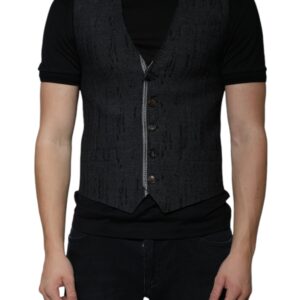 Dolce & Gabbana Black Wool Sleeveless Dress Waistcoat Vest