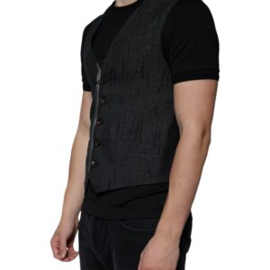 Dolce & Gabbana Black Wool Sleeveless Dress Waistcoat Vest