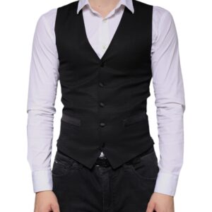 Dolce & Gabbana Black Wool Waistcoat Dress Formal Vest