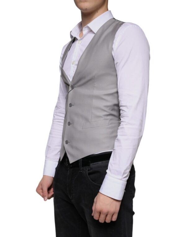 Dolce & Gabbana Light Gray Wool Formal Dress Waistcoat Vest - Image 3