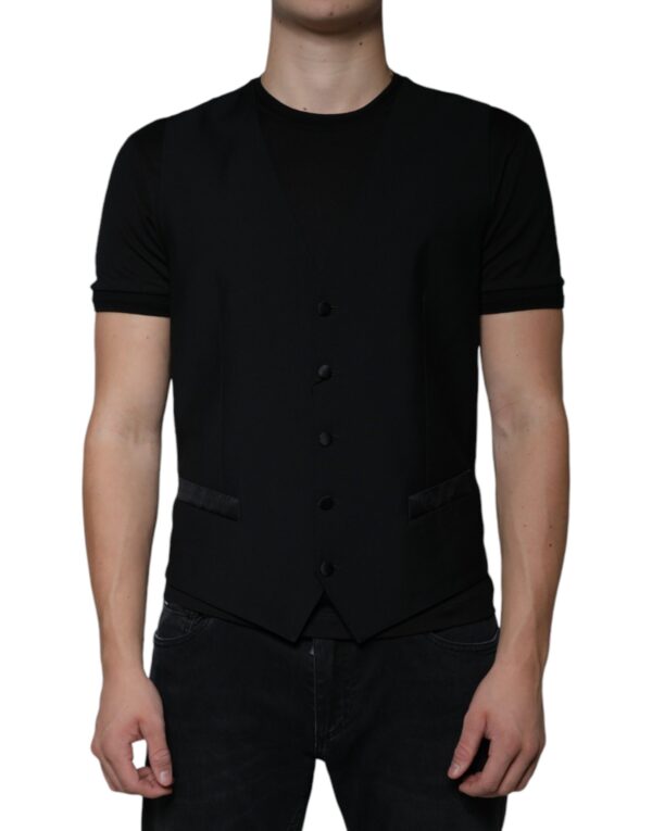 Dolce & Gabbana Black Wool Formal Dress Men Waistcoat Vest - Image 2