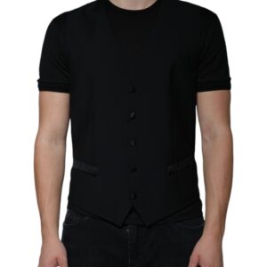 Dolce & Gabbana Black Wool Formal Dress Men Waistcoat Vest