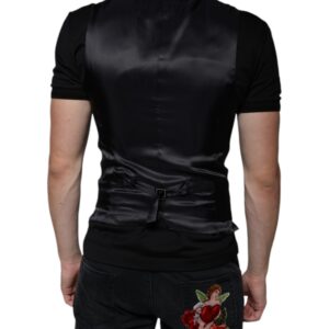 Dolce & Gabbana Black Leather Waistcoat Dress Formal Vest