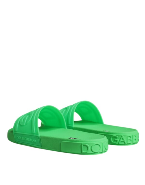 Dolce & Gabbana Green Leather Slides Sandals Beachwear Shoes - Image 5