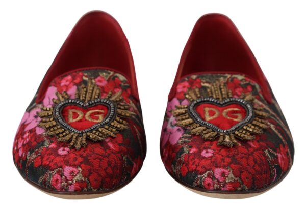 Dolce & Gabbana Multicolor Leather and Fabric Flats with Sacred Heart Patch - Image 2