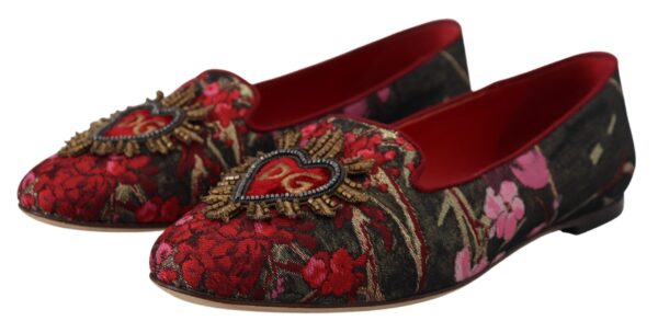 Dolce & Gabbana Multicolor Leather and Fabric Flats with Sacred Heart Patch - Image 3