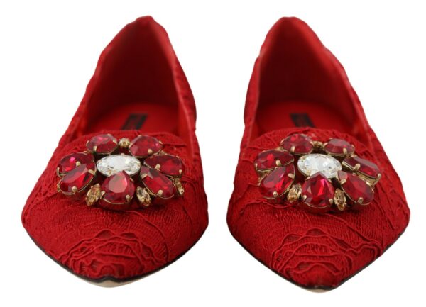 Dolce & Gabbana Red Crystal-Embellished Flats - Image 4