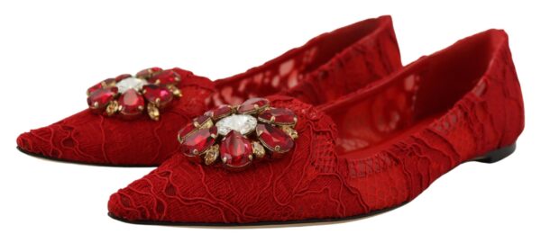 Dolce & Gabbana Red Crystal-Embellished Flats - Image 5