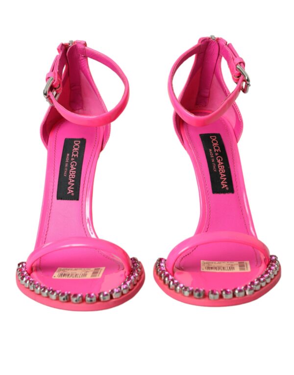 Dolce & Gabbana Pink Leather Crystal Heels Sandals Shoes - Image 2