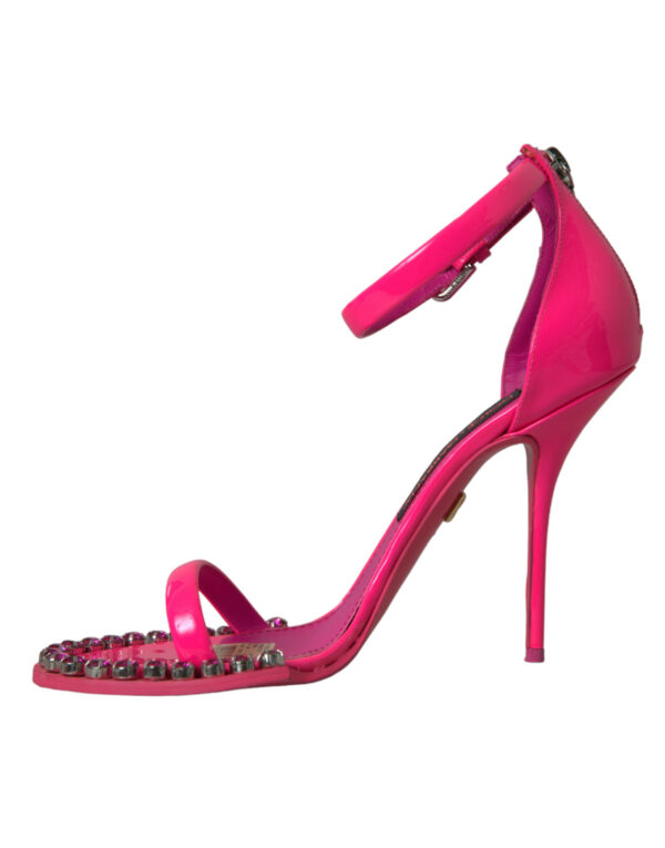 Dolce & Gabbana Pink Leather Crystal Heels Sandals Shoes - Image 5