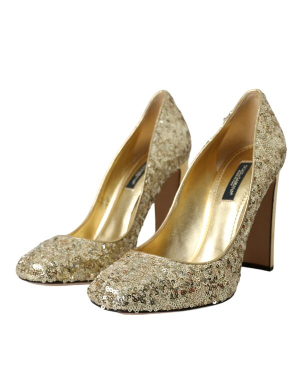 Dolce & Gabbana Gold Sequin Crystal Heels Pumps Shoes - Image 3